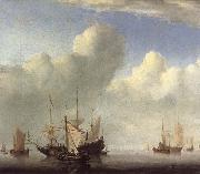 VELDE, Willem van de, the Younger A Dutch Ship Coming to Anchor and Another Under Sail Spain oil painting artist